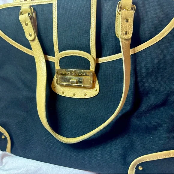 Dolce and Gabbana Tote Black Nylon Tan Leather Leopard Lining Rare Vintage - Picture 15 of 15